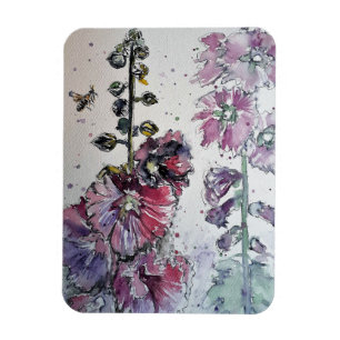 Íman Ímã de Aquarela Flor de Malva Rosa