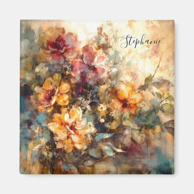 Íman Ímã de Aquarela Floral Personalizado (Frente)