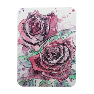 Íman Ímã de Aquarela Rosas Vermelhas Florais