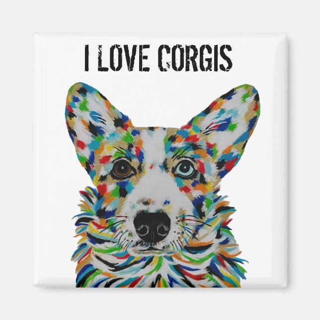 Íman Ímã de Arte de Cachorro Corgi (Frente)