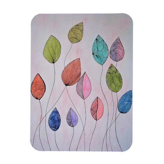 Íman Ímã de Arte de Folhas Botânicas Desenhadas à Mão C (Vertical)