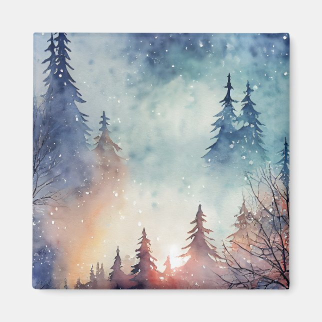 Íman Ímã de Arte de Inverno em Aquarela (Frente)