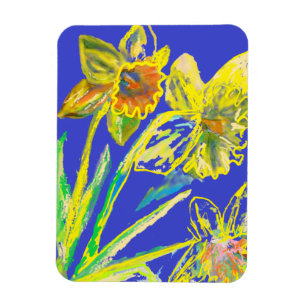 Íman Ímã de arte floral de narciso abstrato amarelo