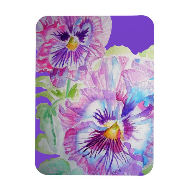 Íman Ímã de Arte Floral de Violeta Pensativo Aquarela (Vertical)