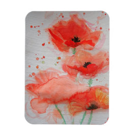 Íman Ímã de Arte Floral Papoula Vermelha Aquarela