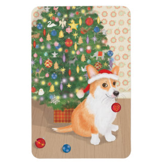 Íman Ímã de árvore de Natal com corgi fofo