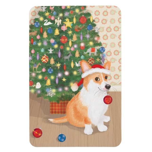 Íman Ímã de árvore de Natal com corgi fofo (Vertical)