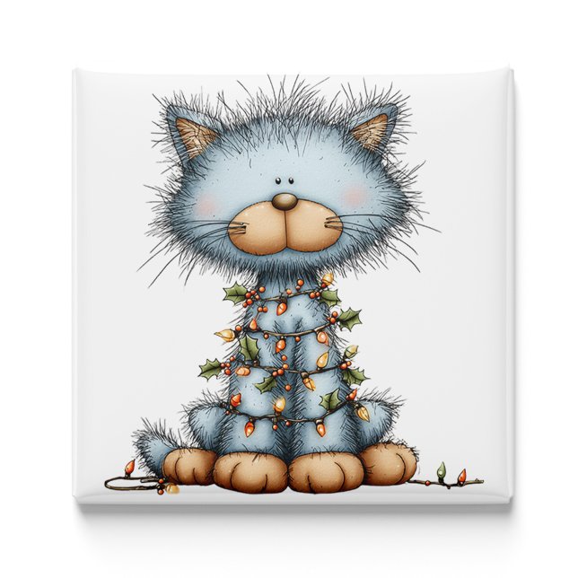 Íman Ímã de árvore de Natal de gato azul caprichoso (Whimsical Blue Cat Christmas Tree Magnet by PiggyPrint Sticker. )