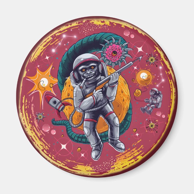 Íman Ímã de Astronauta Chimpancé Espacial - Ficção Cien (Frente)