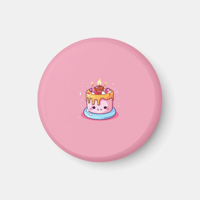Íman Ímã de bolo kawaii rosa (Frente)