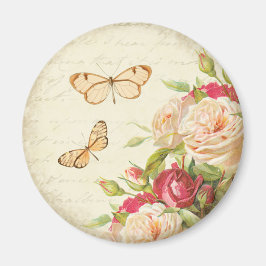 Íman Ímã de borboleta floral rosa vintage
