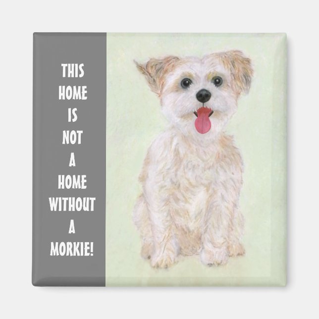 Íman Ímã de Cachorro Morkie Com Texto (Frente)