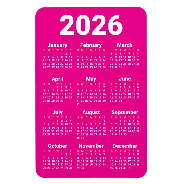 Íman Ímã de Calendário 2026 | Cores personalizadas (Vertical)