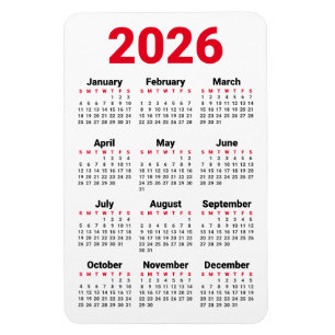 Íman Ímã de Calendário 2026   Preto Vermelho Cinza Bran