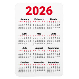 Íman Ímã de Calendário 2026 | Preto Vermelho Cinza Bran