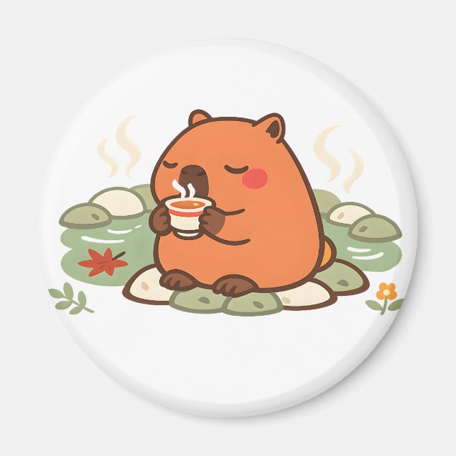 Íman Ímã de Capivara Fofa em uma Temporada de Chá no On (Frente)