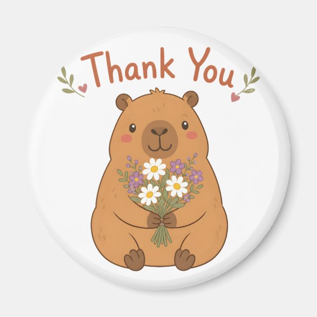 Íman Ímã de Capivara Fofa Obrigado Flores Silvestres (Frente)
