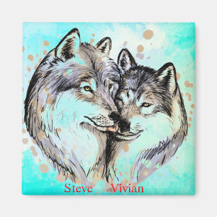 Íman Ímã de casal de lobo com nome personalizado