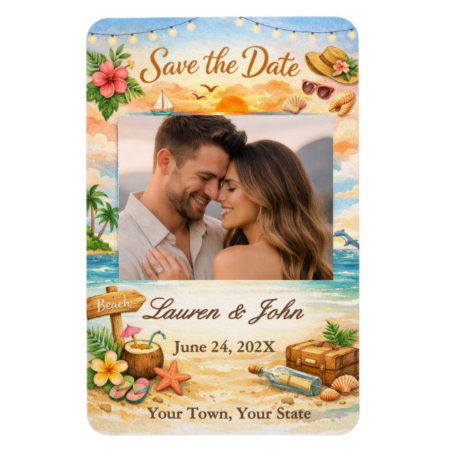 Íman Ímã de Casamento Data de Guarda Foto Tropical Blis (Vertical)