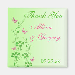 Íman Ímã de casamento de borboleta floral rosa e verde