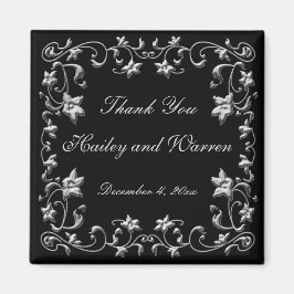 Íman Ímã de casamento floral preto e peltre