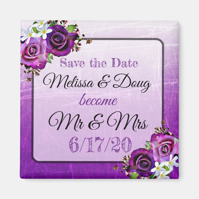 Íman Ímã de Casamento Roxo Salve a Data (Frente)