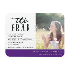 Íman Ímã de Convite de Festa de Graduado Roxo e Branco