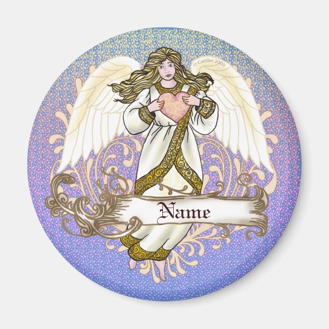 Íman Ímã de coração de anjo cristão dourado (Frente)