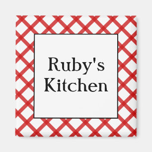 Íman Ímã de Cozinha Personalizado com Xadrez Vermelho