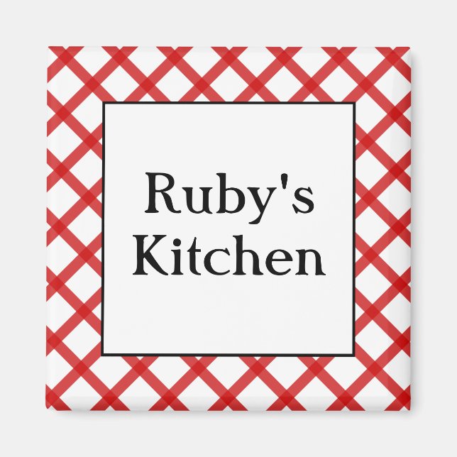 Íman Ímã de Cozinha Personalizado com Xadrez Vermelho (Frente)