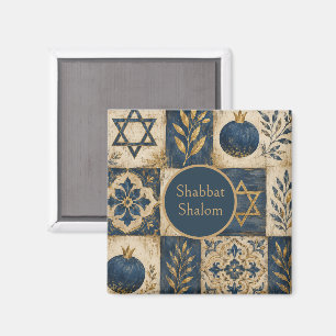 Íman Ímã de Cozinha Shabbat Shalom, Azul Marinho Dourad