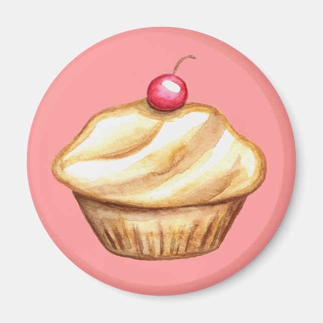 Íman Ímã de Cupcake de Cereja (Frente)
