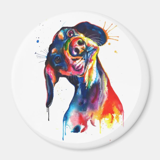 Íman Ímã de Dachshund Colorido em Aquarela (Frente)