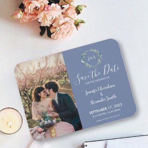 Íman Ímã de data de casamento com monograma de folhas r