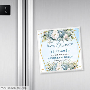 Íman Ímã de Data de Casamento Luxuoso em Azul Poeirento