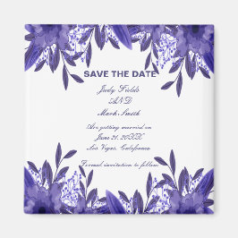 Íman Ímã de Data de Salvamento de Folhagem Floral Azul 