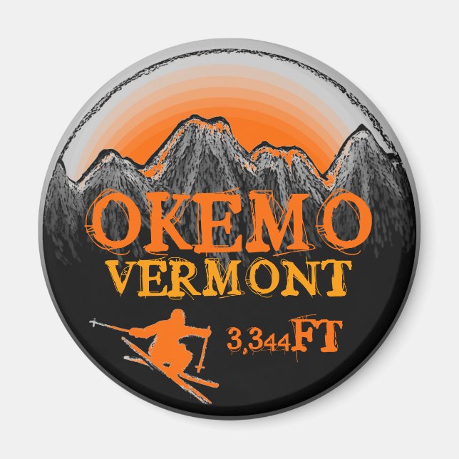 Íman Imã de elevação de esqui laranja de Okemo Vermont (Frente)