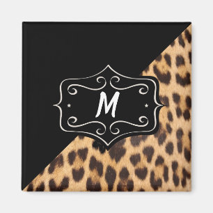 Íman Ímã de Estampa de Leopardo Chique com Monograma