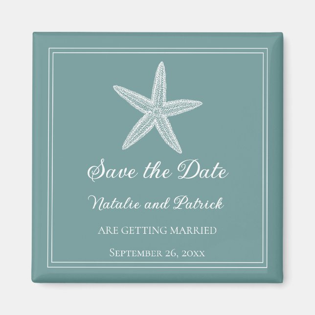 Íman Ímã de Estrela-do-Mar Teal para Salvar a Data (Frente)