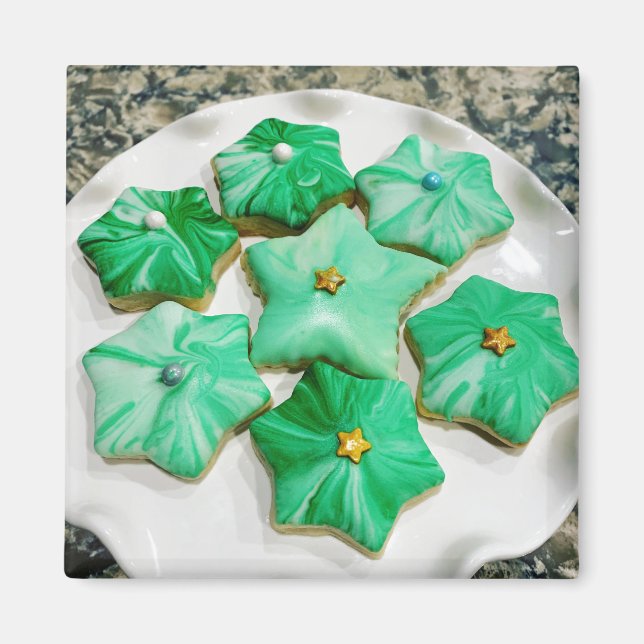Íman Ímã de Estrelas de Natal Verdes com Gelo Real (Frente)