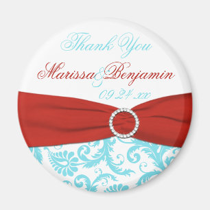 Íman Ímã de Favor de Casamento Aqua, Branco e Vermelho