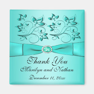 Íman Ímã de Favor de Casamento Aqua e Floral Preto
