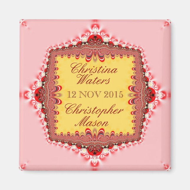Íman Ímã de Favor de Casamento em Cetim e Renda Rosa Am (Frente)