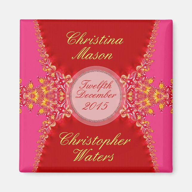 Íman Ímã de Favor de Casamento em Cetim+Renda Rosa Verm (Frente)