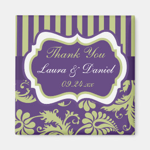 Íman Ímã de Favor de Casamento em Damask Roxo, Branco e