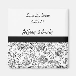 Íman Ímã de Favor de Casamento Floral Preto Elegante
