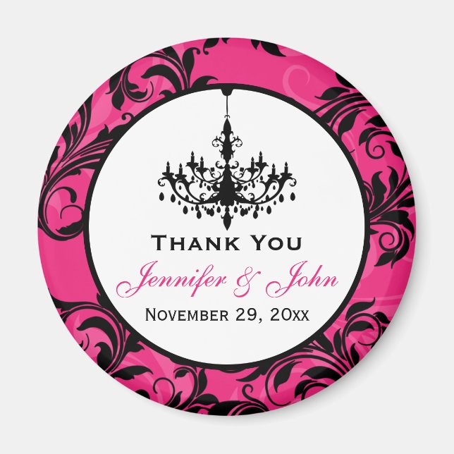 Íman Ímã de Favor de Casamento Pink Black White Lustre  (Frente)