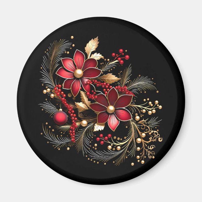 Íman Ímã de Feriado Flores Decorativas Vermelhas (Frente)
