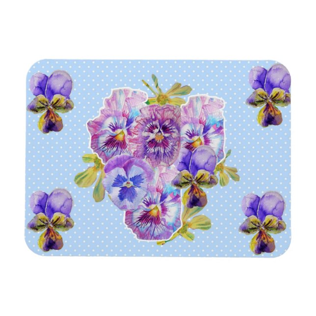 Íman Ímã de Flor de Pansy Rosa Shabby Chic com Ponto Az (Horizontal)