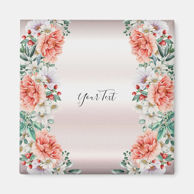 Íman Ímã de Flor de Peônia em Aquarela (Frente)